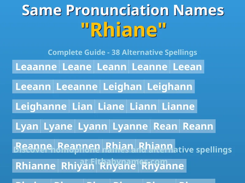 Infographic: Rhiane same pronunciation names, similar names, and homophone names