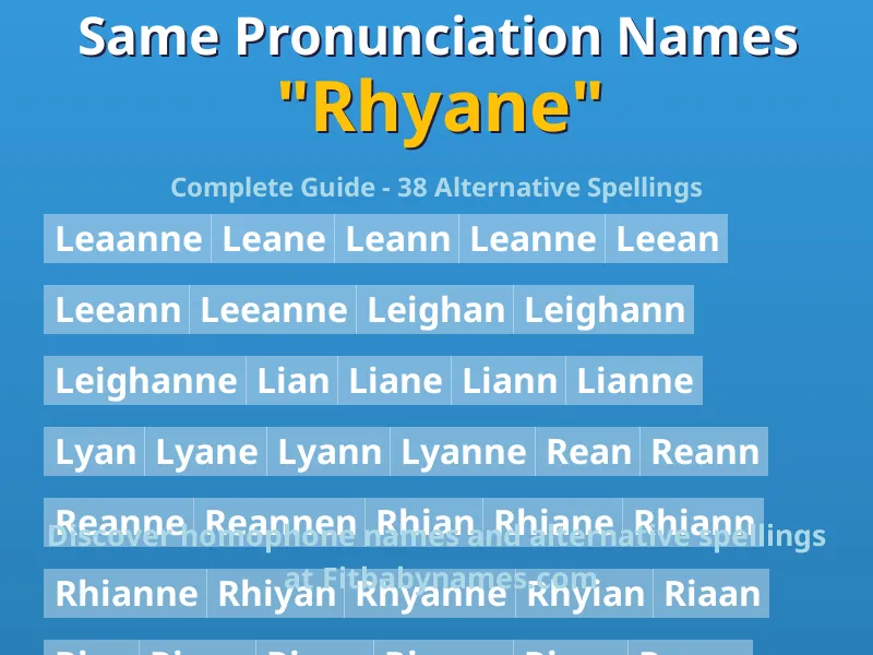 Infographic: Rhyane same pronunciation names, similar names, and homophone names
