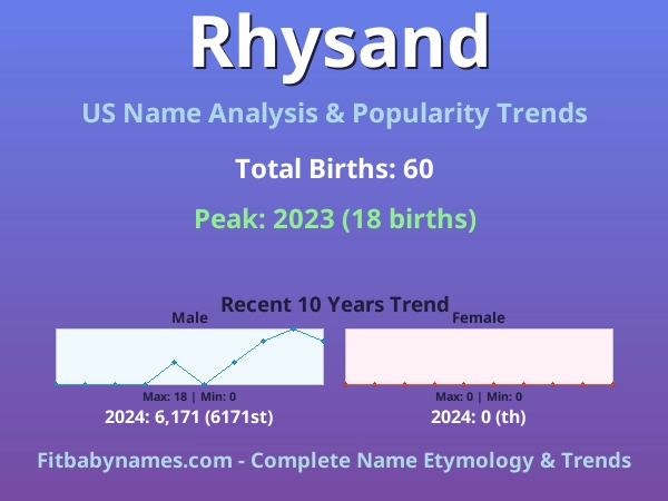 Infographic: Rhysand name meaning, origin, and popularity trends in the United States (US baby name analysis chart)