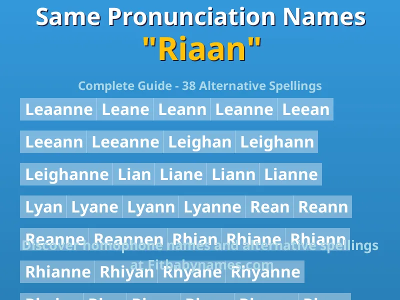 Infographic: Riaan same pronunciation names, similar names, and homophone names