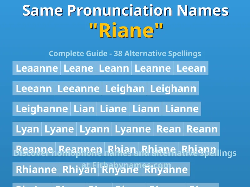 Infographic: Riane same pronunciation names, similar names, and homophone names