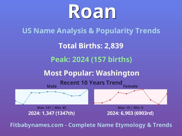 Infographic: Roan name meaning, origin, and popularity trends in the United States (US baby name analysis chart)