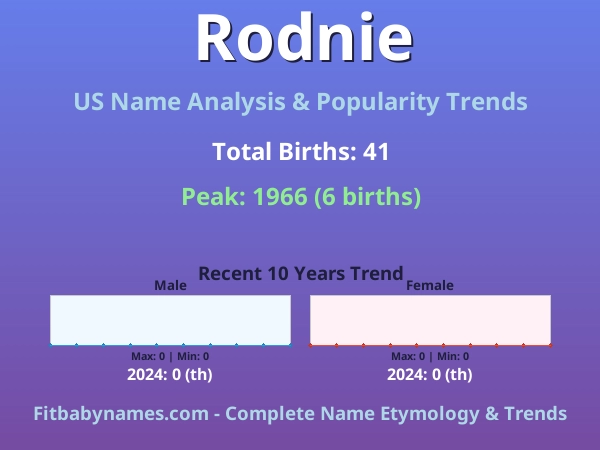 Infographic: Rodnie name meaning, origin, and popularity trends in the United States (US baby name analysis chart)