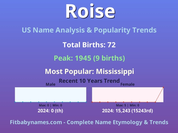 Infographic: Roise name meaning, origin, and popularity trends in the United States (US baby name analysis chart)