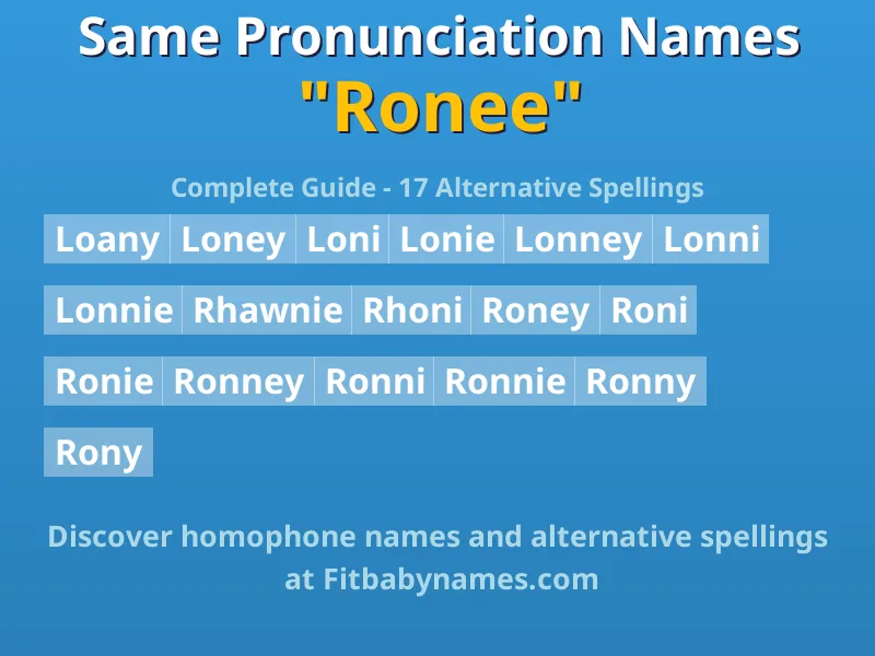 Infographic: Ronee same pronunciation names, similar names, and homophone names