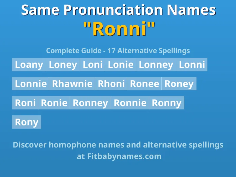 Infographic: Ronni same pronunciation names, similar names, and homophone names
