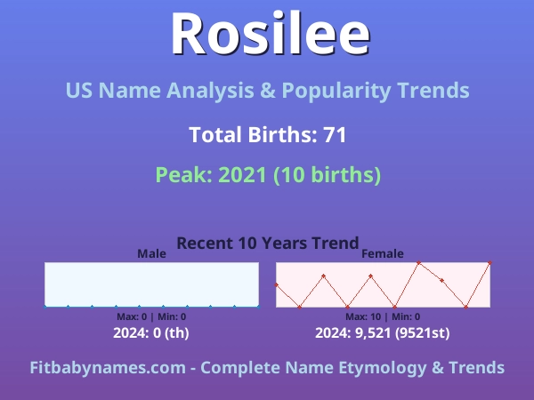 Infographic: Rosilee name meaning, origin, and popularity trends in the United States (US baby name analysis chart)