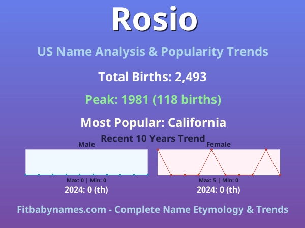 Infographic: Rosio name meaning, origin, and popularity trends in the United States (US baby name analysis chart)