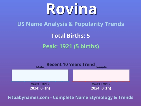 Infographic: Rovina name meaning, origin, and popularity trends in the United States (US baby name analysis chart)