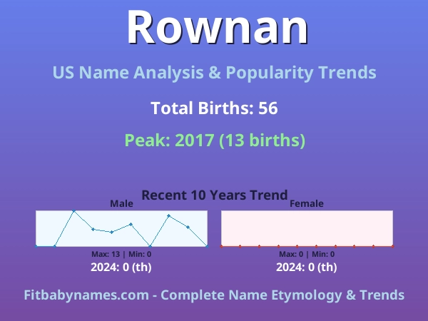 Infographic: Rownan name meaning, origin, and popularity trends in the United States (US baby name analysis chart)