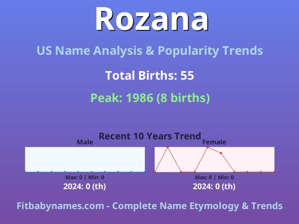 Infographic: Rozana name meaning, origin, and popularity trends in the United States (US baby name analysis chart)