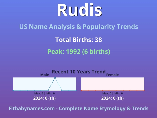 Infographic: Rudis name meaning, origin, and popularity trends in the United States (US baby name analysis chart)