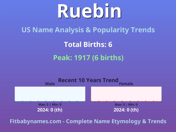 Infographic: Ruebin name meaning, origin, and popularity trends in the United States (US baby name analysis chart)