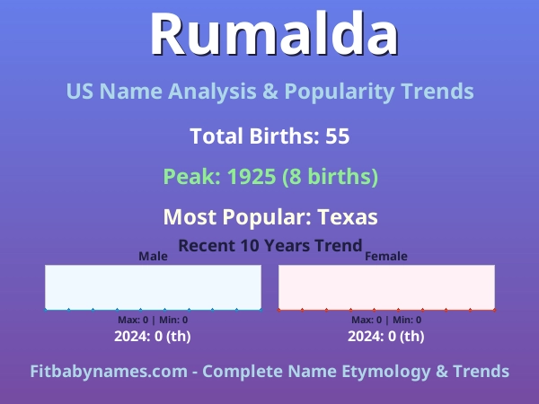Infographic: Rumalda name meaning, origin, and popularity trends in the United States (US baby name analysis chart)