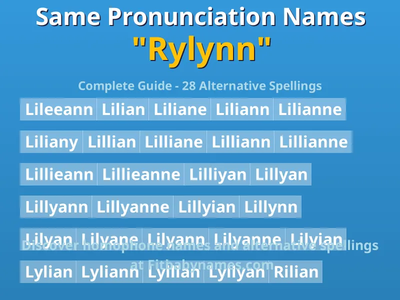 Infographic: Rylynn same pronunciation names, similar names, and homophone names
