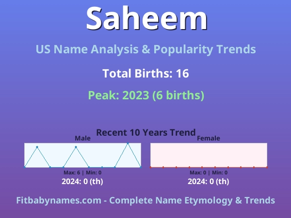 Infographic: Saheem name meaning, origin, and popularity trends in the United States (US baby name analysis chart)