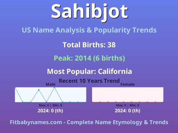 Infographic: Sahibjot name meaning, origin, and popularity trends in the United States (US baby name analysis chart)
