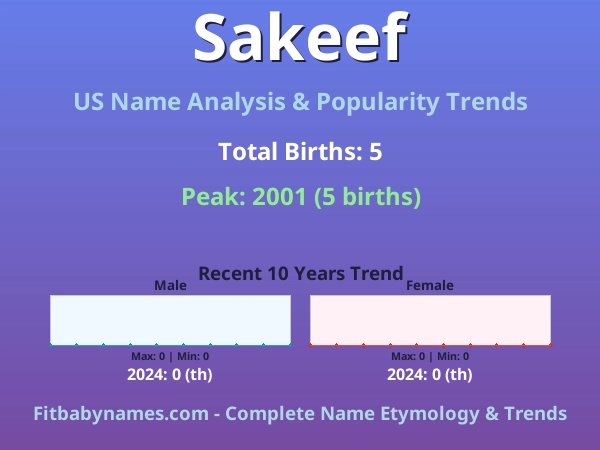 Infographic: Sakeef name meaning, origin, and popularity trends in the United States (US baby name analysis chart)