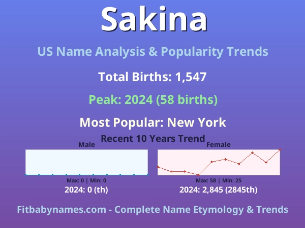 Infographic: Sakina name meaning, origin, and popularity trends in the United States (US baby name analysis chart)