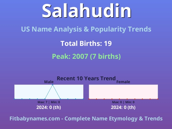 Infographic: Salahudin name meaning, origin, and popularity trends in the United States (US baby name analysis chart)