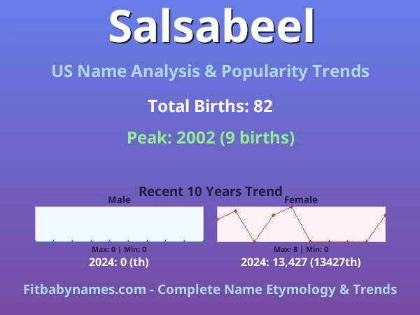 Infographic: Salsabeel name meaning, origin, and popularity trends in the United States (US baby name analysis chart)