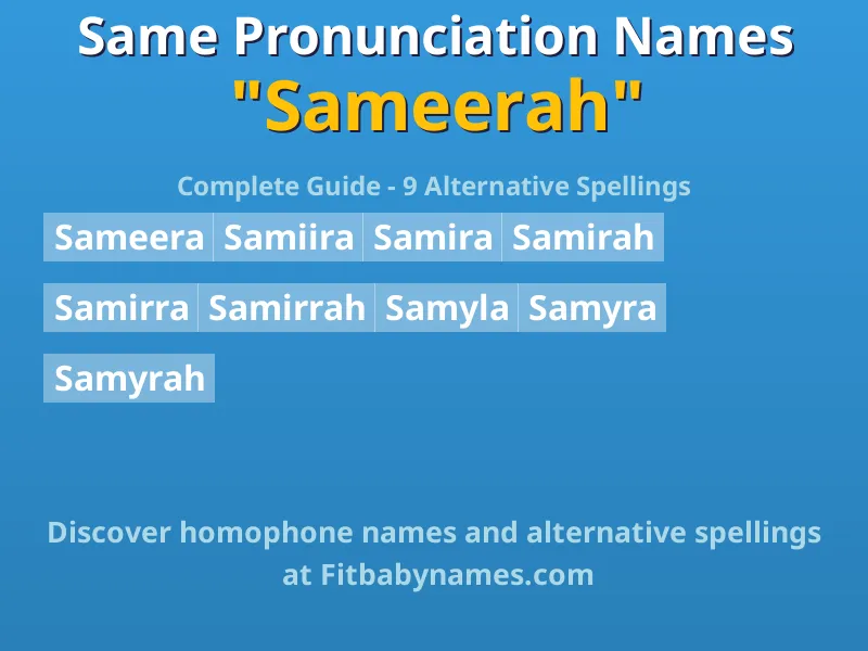 Infographic: Sameerah same pronunciation names, similar names, and homophone names
