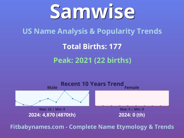 Infographic: Samwise name meaning, origin, and popularity trends in the United States (US baby name analysis chart)