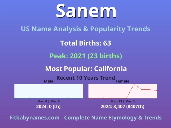 Infographic: Sanem name meaning, origin, and popularity trends in the United States (US baby name analysis chart)