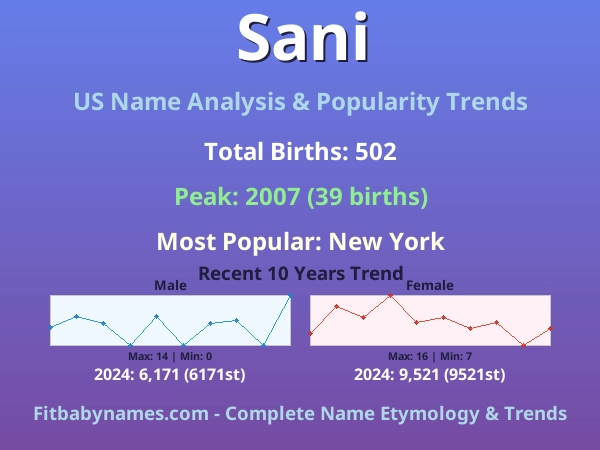 Infographic: Sani name meaning, origin, and popularity trends in the United States (US baby name analysis chart)