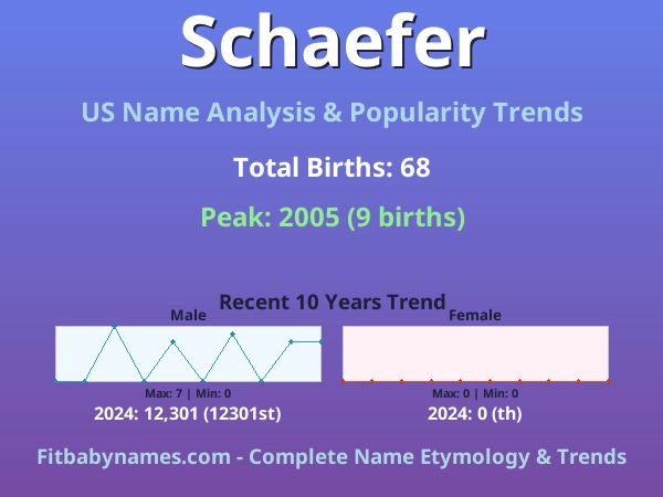 Infographic: Schaefer name meaning, origin, and popularity trends in the United States (US baby name analysis chart)