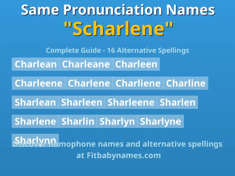 Infographic: Scharlene same pronunciation names, similar names, and homophone names