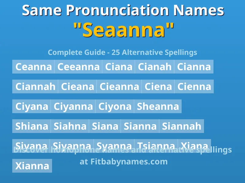Infographic: Seaanna same pronunciation names, similar names, and homophone names