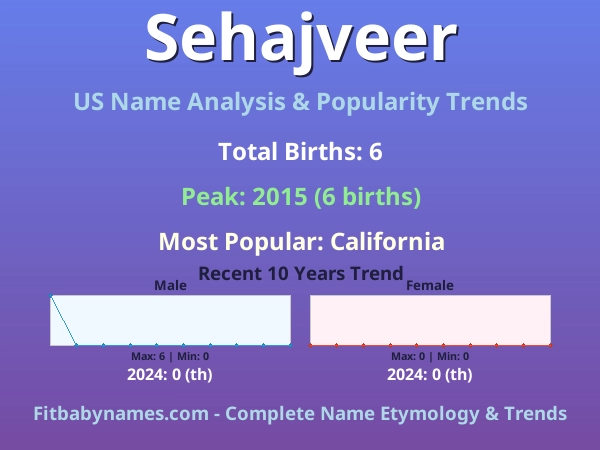 Infographic: Sehajveer name meaning, origin, and popularity trends in the United States (US baby name analysis chart)