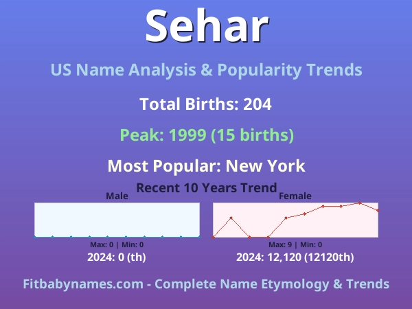Infographic: Sehar name meaning, origin, and popularity trends in the United States (US baby name analysis chart)