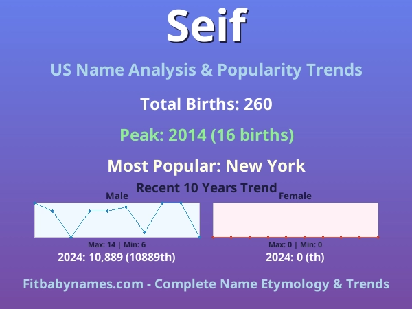 Infographic: Seif name meaning, origin, and popularity trends in the United States (US baby name analysis chart)