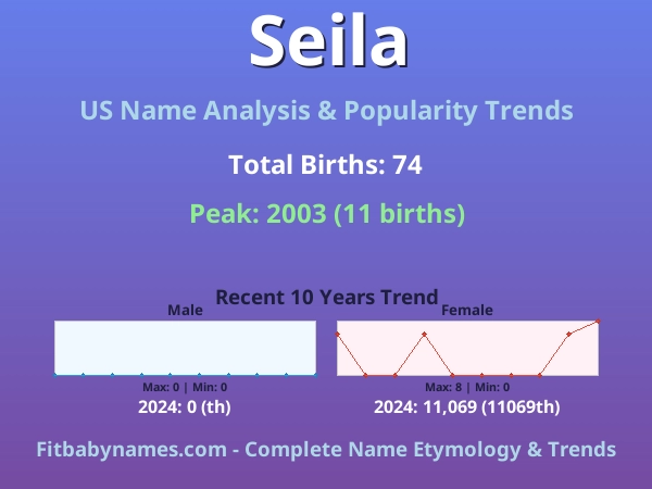 Infographic: Seila name meaning, origin, and popularity trends in the United States (US baby name analysis chart)