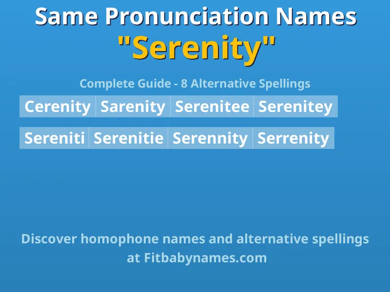 Infographic: Serenity same pronunciation names, similar names, and homophone names