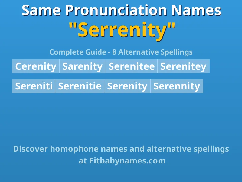 Infographic: Serrenity same pronunciation names, similar names, and homophone names