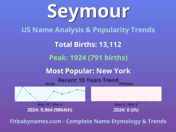 Infographic: Seymour name meaning, origin, and popularity trends in the United States (US baby name analysis chart)