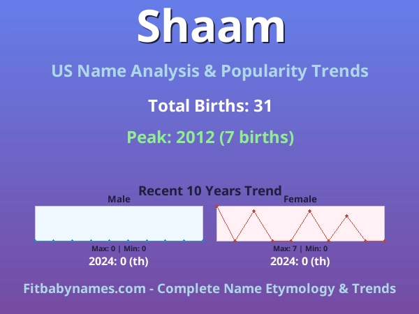 Infographic: Shaam name meaning, origin, and popularity trends in the United States (US baby name analysis chart)