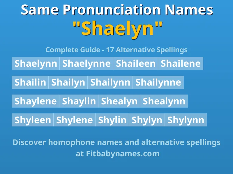 Infographic: Shaelyn same pronunciation names, similar names, and homophone names