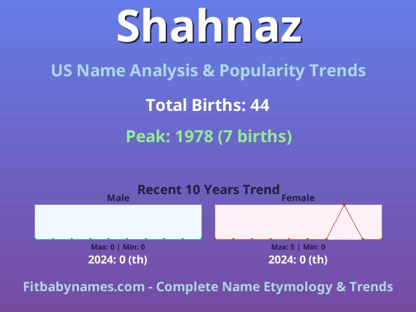 Infographic: Shahnaz name meaning, origin, and popularity trends in the United States (US baby name analysis chart)