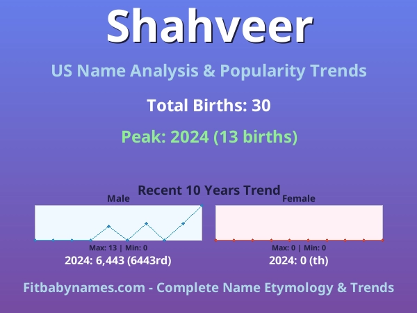 Infographic: Shahveer name meaning, origin, and popularity trends in the United States (US baby name analysis chart)