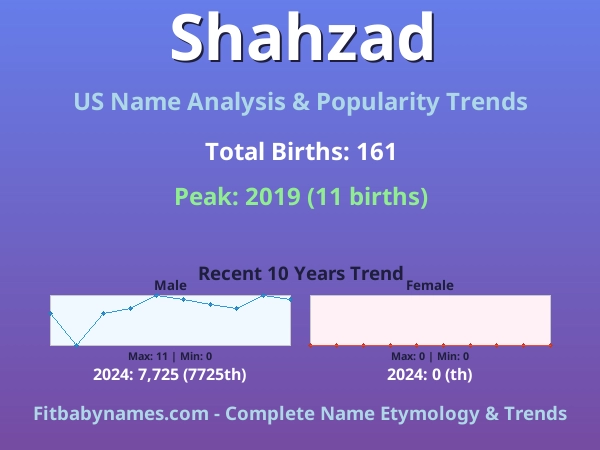 Infographic: Shahzad name meaning, origin, and popularity trends in the United States (US baby name analysis chart)