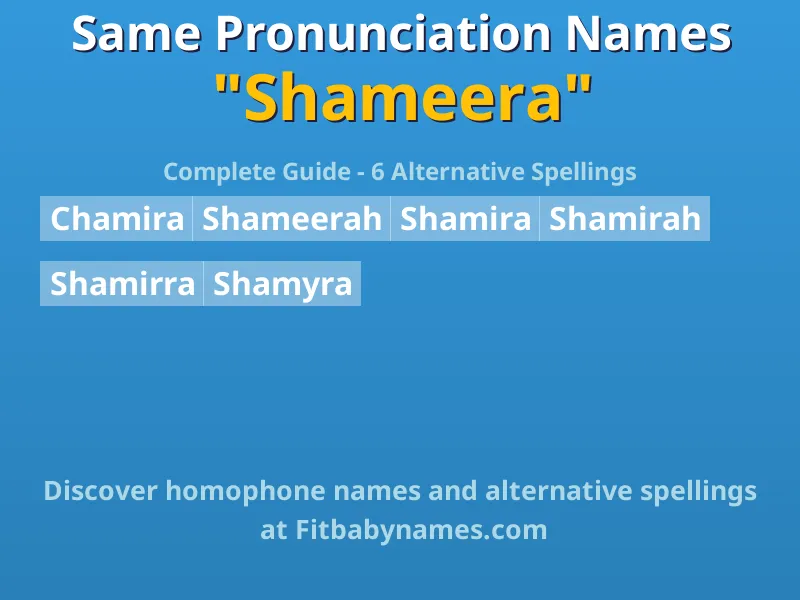 Infographic: Shameera same pronunciation names, similar names, and homophone names
