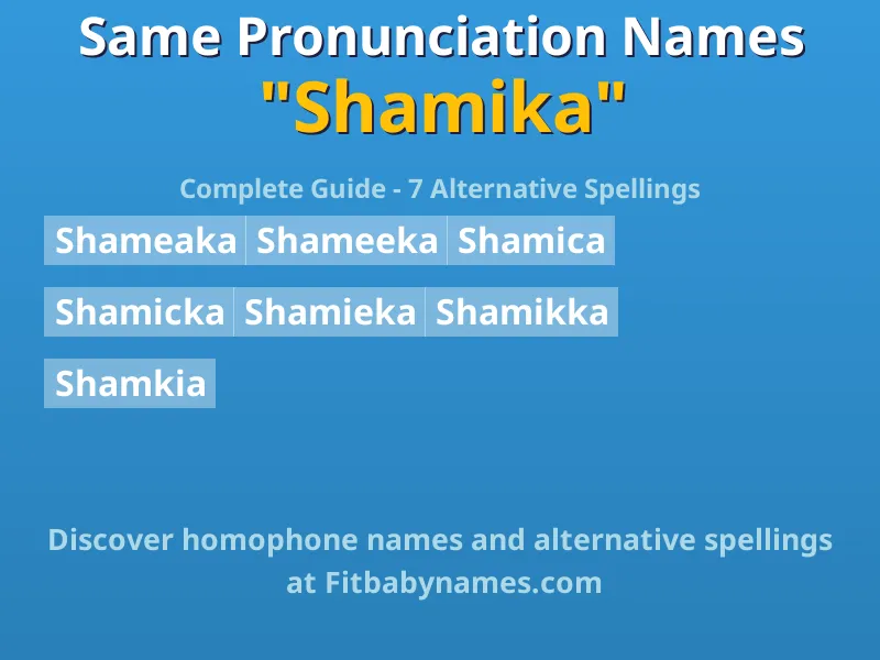 Infographic: Shamika same pronunciation names, similar names, and homophone names