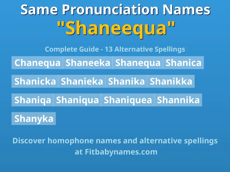 Infographic: Shaneequa same pronunciation names, similar names, and homophone names