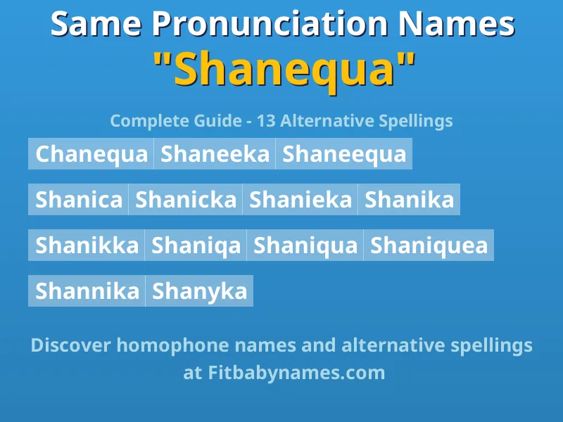 Infographic: Shanequa same pronunciation names, similar names, and homophone names