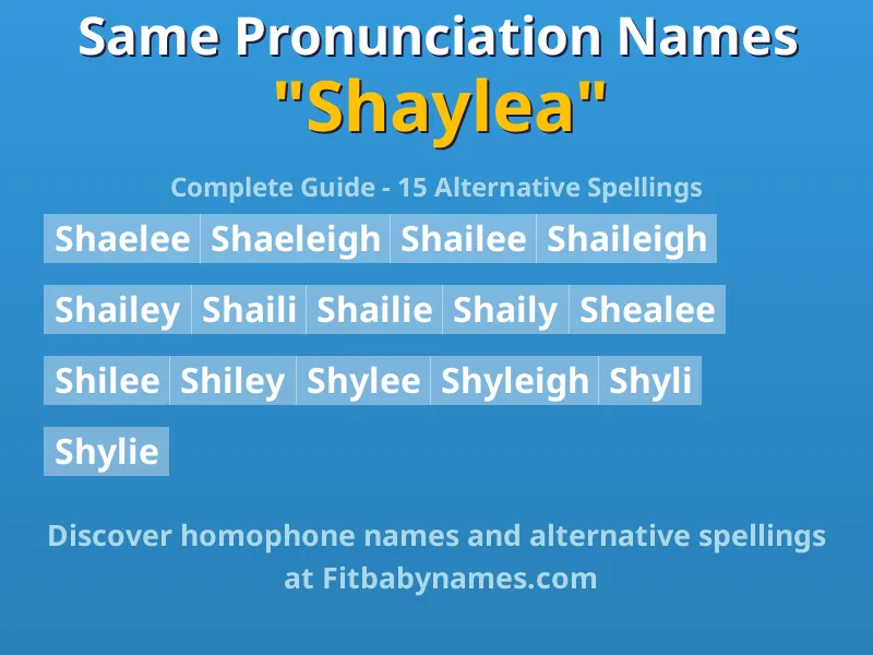 Infographic: Shaylea same pronunciation names, similar names, and homophone names