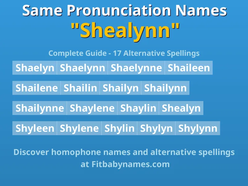 Infographic: Shealynn same pronunciation names, similar names, and homophone names